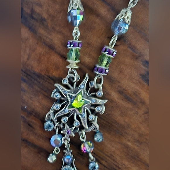 Kirks Folly Necklace Stars Crystals Multicolor Dangly Sparkly Statement Festival - Picture 2 of 16